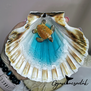 Óriás kagyló gyűrűtartó, ékszertartó, teknőssel - Epoxi, epoxy gyanta, műgyanta - Gyantacsodák - esküvő - kiegészítők - gyűrűtartó & gyűrűpárna - Meska.hu