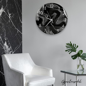 EPOXI GYANTA FALIÓRA - KEREK EZÜST ONIX 33CM - GYANTACSODÁK - otthon & életmód - dekoráció - fali és függő dekoráció - falióra & óra - Meska.hu