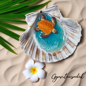 ÉKSZERTARTÓ - VALÓDI ÓRIÁSKAGYLÓ GYŰRŰTARTÓ - TÜRKIZ, TEKNŐSSEL - GYANTACSODÁK, Otthon & Életmód, Dekoráció, Asztal és polc dekoráció, Asztaldísz, Mindenmás, MESKA