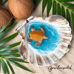 ÉKSZERTARTÓ - VALÓDI ÓRIÁSKAGYLÓ GYŰRŰTARTÓ - TÜRKIZ, TEKNŐSSEL 2 - GYANTACSODÁK, Otthon & Életmód, Dekoráció, Asztal és polc dekoráció, Asztaldísz, Mindenmás, MESKA