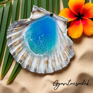 ÉKSZERTARTÓ TENGER MINTÁVAL - VALÓDI ÓRIÁSKAGYLÓ GYŰRŰTARTÓ - GYANTACSODÁK - Meska.hu