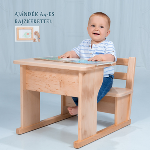 Gyermekpad � Éger fából - Ajándék A4-es rajzkerettel, Baba - mama, Babaszobabútor, Gyerek asztal székkel, Famegmunkálás, MESKA