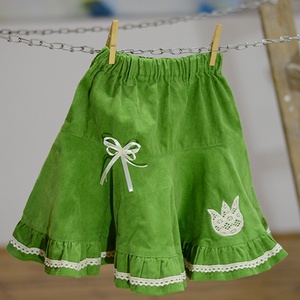 PÖRGŐS kord szoknya, zöld, 74-104-es, lány, pamut  csipke díszítéssel  - ruha & divat - babaruha & gyerekruha - szoknya - Meska.hu