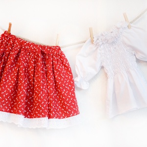 PÖRGŐS, állítható derekú, 2 szélhosszas, 50-80 cm hossz, tulipános pirosfestő mintájú néptáncos szoknya - ruha & divat - női ruha - szoknya - Meska.hu