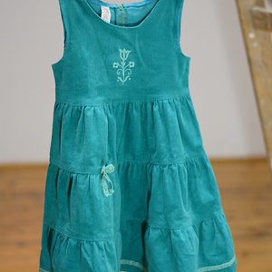 Kord ruha 62-152-es, világos türkiz kék, hímzéssel, pamut csipkével - ruha & divat - babaruha & gyerekruha - ruha - Meska.hu