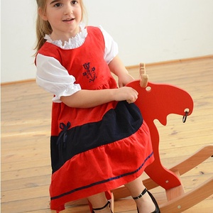 Kord ruha 110-164-es, piros sötétkék,  hímzéssel, szatén szalaggal - ruha & divat - babaruha & gyerekruha - ruha - Meska.hu