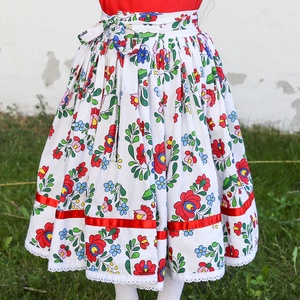 EXTRA PÖRGŐS, megkötős, 3 szélhosszas, 45-85 cm hosszú, matyó mintás néptáncos szoknya - ruha & divat - babaruha & gyerekruha - szoknya - Meska.hu