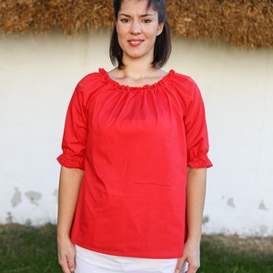 Piros női blúz ÁLLÍTHATÓ nyak- és karbőséggel XXS-XXL, Ruha & Divat, Női ruha, Blúz, Varrás, MESKA