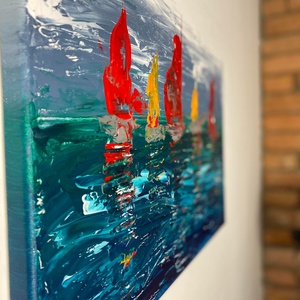 Absztrakt festmény, Balatoni vitorlások, 40x50 - művészet - festmény - akril - Meska.hu