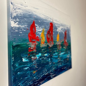 Absztrakt festmény, Balatoni vitorlások, 40x50 - művészet - festmény - akril - Meska.hu
