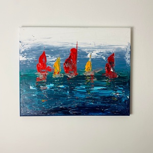Absztrakt festmény, Balatoni vitorlások, 40x50 - művészet - festmény - akril - Meska.hu