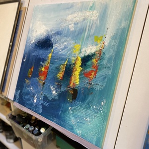 Balatoni vitorlások, 50x50 akril könnyű vásznon - művészet - festmény - akril - Meska.hu
