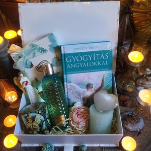 Gyógyítás angyalokkal ajándékcsomag csokoládéval, könyvvel, ásvánnyal szülinapra, névnapra, karácsonyra, pedagógusnapra  - Meska.hu