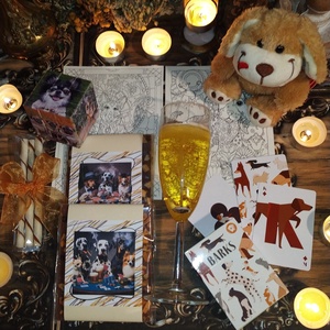 Kutyás ajándékcsomag csokoládéval, kutya mintás rubik kockával kutyás kiránduláshoz szülinapra, névnapra, évfordulóra  - élelmiszer - gourmet ajándékcsomag - Meska.hu