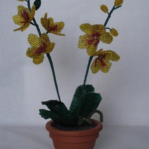 Sárga  orchidea cserépben, asztali dísz -  - Meska.hu