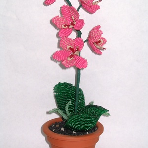 Rózsaszín orchidea  gyöngy virág cserépben asztaldísz - otthon & lakás - dekoráció - asztal és polc dekoráció - asztaldísz - Meska.hu