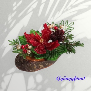 Karácsonyi asztaldísz , Karácsony, Karácsonyi lakásdekoráció, Ünnepi asztaldekoráció, Gyöngyfűzés, gyöngyhímzés, Virágkötés, MESKA