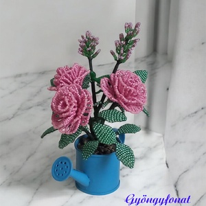 Rózsaszín rózsa levendulával gyöngyből,  asztaldísz - otthon & életmód - dekoráció - asztal és polc dekoráció - asztaldísz - Meska.hu