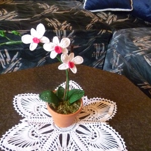Horgolt Mini Orchidea - otthon & életmód - dekoráció - asztal és polc dekoráció - asztaldísz - Meska.hu
