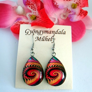 Üveglencsés fülbevaló csepp spirál - Meska.hu