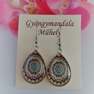 Üveglencsés fülbevaló csepp mandala - Meska.hu