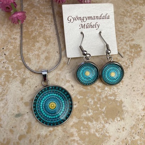 Üveglencsés nemesacél divatékszett! - mély türkiz, Ékszer, Ékszerszett, Ékszerkészítés, MESKA