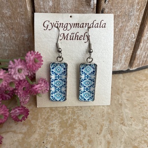Üveglencsés nemesacél divatékszer! - kék mozaik , Ékszer, Fülbevaló, Lógó fülbevaló, Ékszerkészítés, MESKA