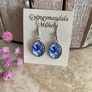 Üveglencsés nemesacél divatékszer! - kék virágos/2, Ékszer, Fülbevaló, Lógó fülbevaló, Ékszerkészítés, MESKA