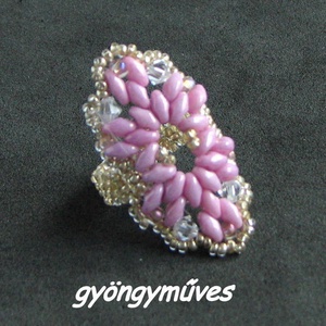 VIRÁGSZIROM romantikus ezüst rózsaszín gyűrű, gyöngyékszer, ékszer, gyöngyékszerek, ékszerek - ékszer - gyűrű - statement gyűrű - Meska.hu