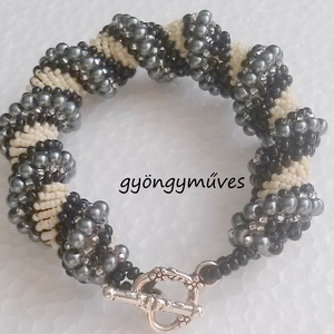 -20% fekete ezüstkristályos Cellini karkötő, peyote, gyöngy karkötő, gyöngy ékszer,  -  - Meska.hu