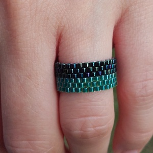 Türkiz-sötétkék gyöngy gyűrű -  - Meska.hu