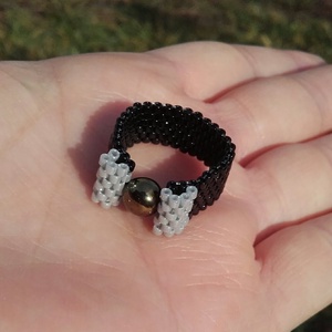 Fekete-ezüst gyöngy gyűrű -  - Meska.hu