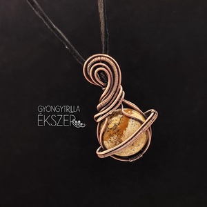 Tájképjáspis bolygó medál antikolt vörösréz befoglalással - ékszer - nyaklánc - medál - Meska.hu