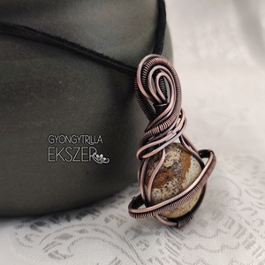 Tájképjáspis bolygó medál antikolt vörösréz befoglalással - ékszer - nyaklánc - medál - Meska.hu