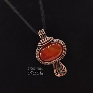 Malachit gomba medál antikolt vörösréz befoglalással - ékszer - nyaklánc - medál - Meska.hu