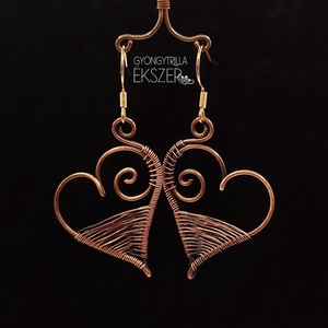 Vörösréz drót szív fülbevaló acél akasztóval  - ékszer - fülbevaló - lógó fülbevaló - Meska.hu