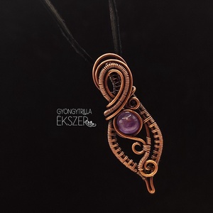 Ametiszt ásványgyöngyös antikolt rézdrót medál  - ékszer - nyaklánc - medál - Meska.hu