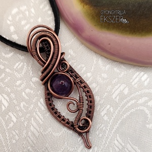 Ametiszt ásványgyöngyös antikolt rézdrót medál , Ékszer, Nyaklánc, Medál, Ékszerkészítés, MESKA