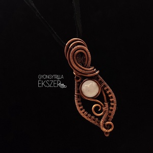 Rózsakvarc ásványgyöngyös antikolt rézdrót medál  - ékszer - nyaklánc - medál - Meska.hu