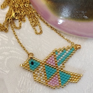 Pasztell madárka gyöngyfűzött nyaklánc  - Meska.hu