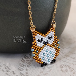 Bagoly gyöngyfűzött nyaklánc  - ékszer - nyaklánc - medálos nyaklánc - Meska.hu