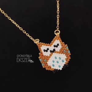 Bagoly gyöngyfűzött nyaklánc  - ékszer - nyaklánc - medálos nyaklánc - Meska.hu