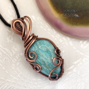 Amazonit medál antikolt vörösréz befoglalással, Ékszer, Nyaklánc, Medál, Ékszerkészítés, MESKA