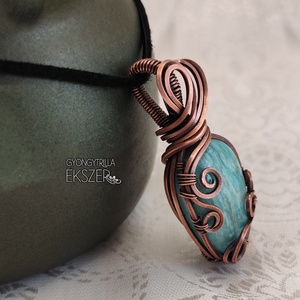 Amazonit medál antikolt vörösréz befoglalással - ékszer - nyaklánc - medál - Meska.hu