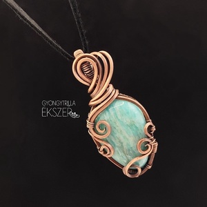 Amazonit medál antikolt vörösréz befoglalással - ékszer - nyaklánc - medál - Meska.hu