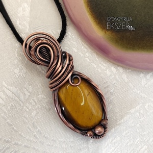 Tigrisszem medál antikolt vörösréz befoglalással, Ékszer, Nyaklánc, Medál, Ékszerkészítés, MESKA