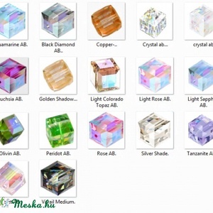 Ékszerkellék: Swarovski kocka 6mm-es AB bevonatos  több színben - kellékek & szerszámok - gyöngyfűzés kellékek - swarovski kristályok - Meska.hu