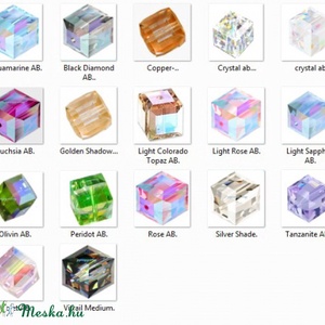 Ékszerkellék: Swarovski kocka 4mm-es AB bevonatos  több színben - kellékek & szerszámok - gyöngyfűzés kellékek - swarovski kristályok - Meska.hu