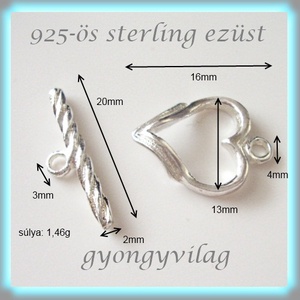 925-ös  ezüst T lánckapocs  ELK T 13 - gyöngy, ékszerkellék - egyéb alkatrész - Meska.hu