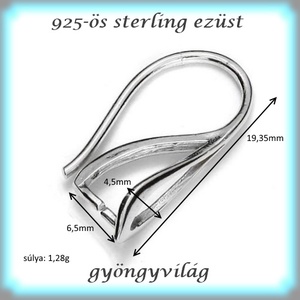 925-ös sterling ezüst ékszerkellék: fülbevaló kapocs, akasztós EFK A 64 - kellékek & szerszámok - ékszerkellék - fülbevaló kapocs - Meska.hu